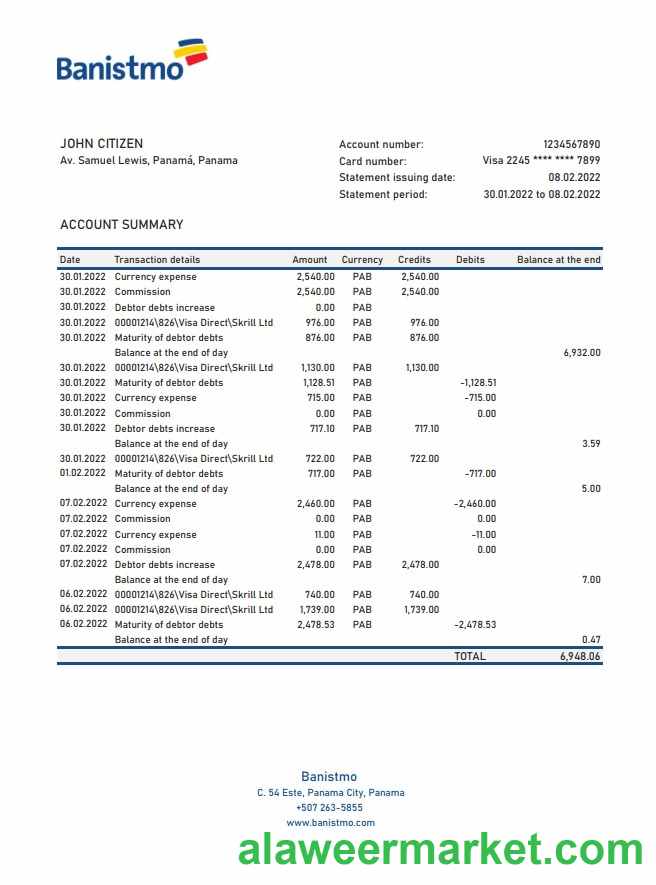 Panama Banistmo bank statement xls